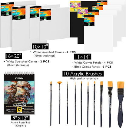VISWIN Acrylic Paint Set with French Easel, Professional Painting Kit with Acrylic, Pouring Paints, Brushes, Canvas, Art Supplies, Art Set for Adults, Artists, Beginners