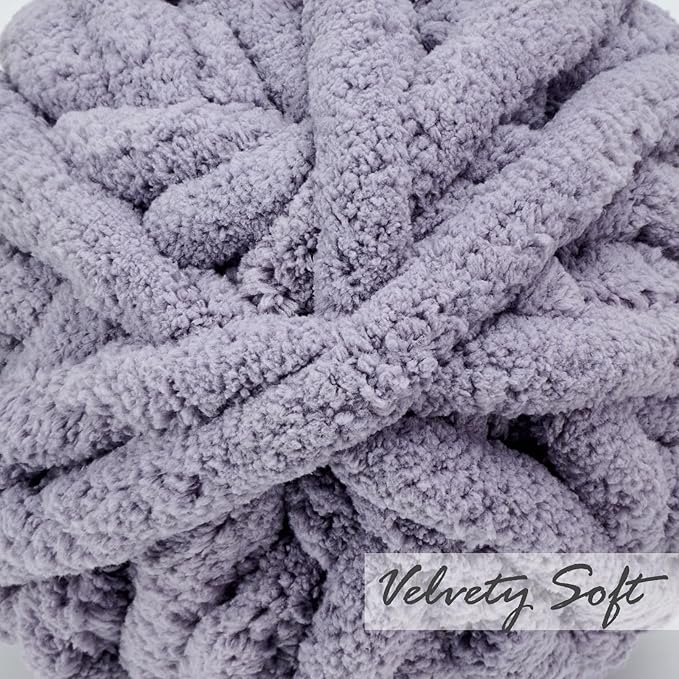 ERLYEEN Chenille Chunky Yarn Super Bulky Soft Thick Fluffy Jumbo Giant Washable Polyester Big Yarn DIY for Arm Knit Blanket Cushion Bed Sofa Home Decor,Grey,1.1LB