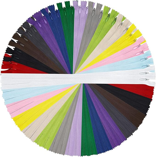 Invisible Zipper, DOITEM 30pcs 50cm/20 Inch Invisible Multicolor Nylon Coil Zippers for Sewing and Crafts 15 Colors