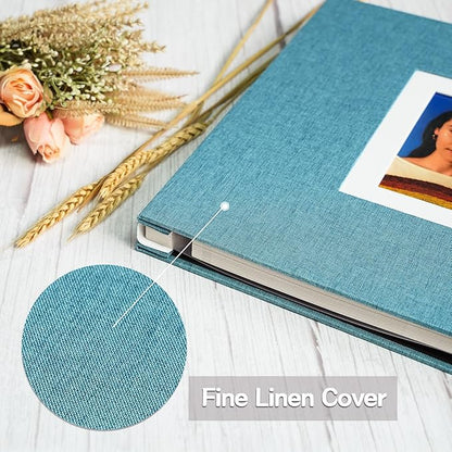 Vienrose Photo Album Self Adhesive for 2x3 4x6 5x7 8x10 Pictures DIY Scrapbook 60 Blank Pages Linen Cover Memory Book for Wedding, Baby Growth, Travel, Skyblue