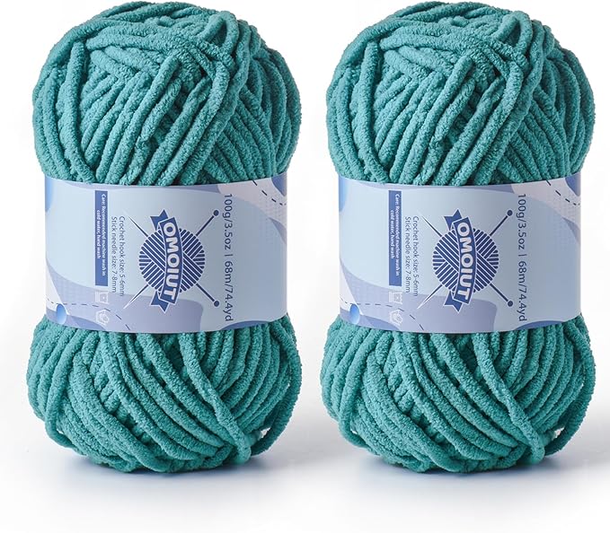 Chunky Chenille Yarn for Crocheting，Baby Yarn for Crocheting Soft Blankets，Bulky Yarns for Crochet Amigurumi，2×100g (2×74.3yds) Fluffy Velvet Yarns for Hand Knitting (2 Deep Cyan)