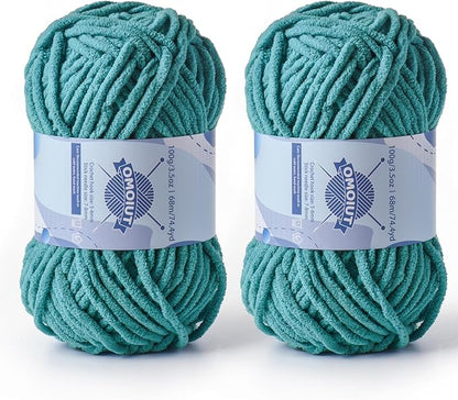 Chunky Chenille Yarn for Crocheting，Baby Yarn for Crocheting Soft Blankets，Bulky Yarns for Crochet Amigurumi，2×100g (2×74.3yds) Fluffy Velvet Yarns for Hand Knitting (2 Deep Cyan)