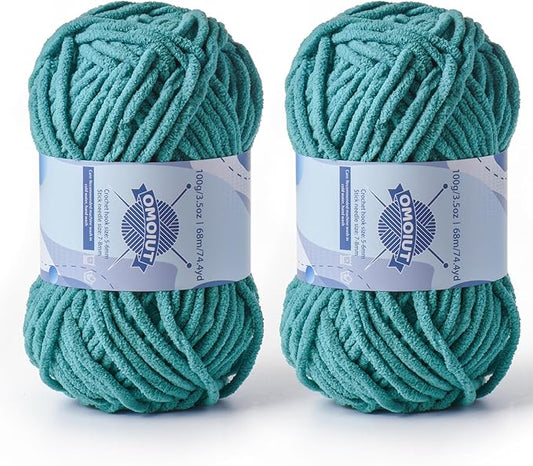 Chunky Chenille Yarn for Crocheting，Baby Yarn for Crocheting Soft Blankets，Bulky Yarns for Crochet Amigurumi，2×100g (2×74.3yds) Fluffy Velvet Yarns for Hand Knitting (2 Deep Cyan)