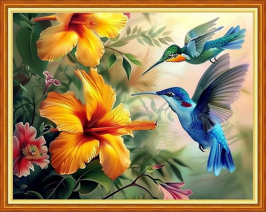 Dimensean Stamped Cross Stitch Kits Full Range of Embroidery Patterns Starter Kits for Beginners Adult DIY Cross Stitches Needlepoint Kits 11CT-Hummingbirds Gather Honey 16x20 inch