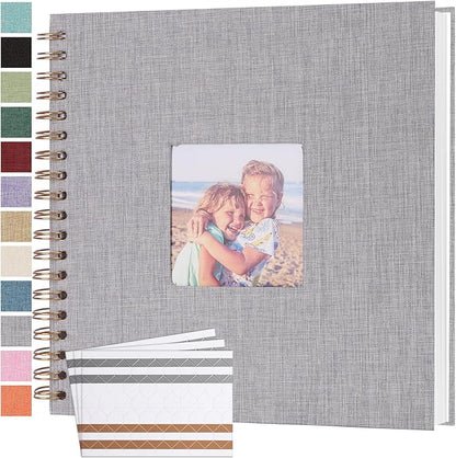 Scrapbook Photo Album 10x10 Inches 40 Pages Hardcover Kraft Paper Linen Cover Scrap Book Memory Book DIY Scrapbook Albums for Wedding Baby Boyfriend Travel Anniversary Family, Grey