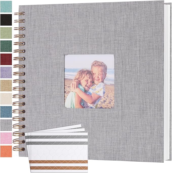 Scrapbook Photo Album 10x10 Inches 80 Pages Hardcover Kraft Paper Linen Cover Scrap Book Memory Book DIY Scrapbook Albums for Wedding Baby Boyfriend Travel Anniversary Family, Grey