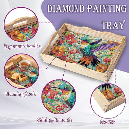 EWJRNSF Diamond Art Kits for Adults Wooden Serving Trays with Handles, 5D Diamond Painting Big Gem Arts and Craft Gifts Trays Decor Gift Home Decor (CP040-1)