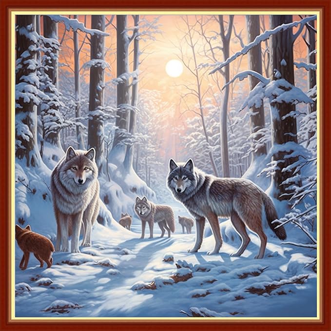 Findvoor Stamped Cross Stitch Kits for Beginners Full Range of Cross Stitching Embroidery Pattern for Adults, 11CT DIY Needlepoint Embroidery Starter Kits-Snow Scenery 17.7x17.7 inch