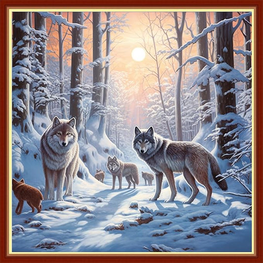 Findvoor Stamped Cross Stitch Kits for Beginners Full Range of Cross Stitching Embroidery Pattern for Adults, 11CT DIY Needlepoint Embroidery Starter Kits-Snow Scenery 17.7x17.7 inch