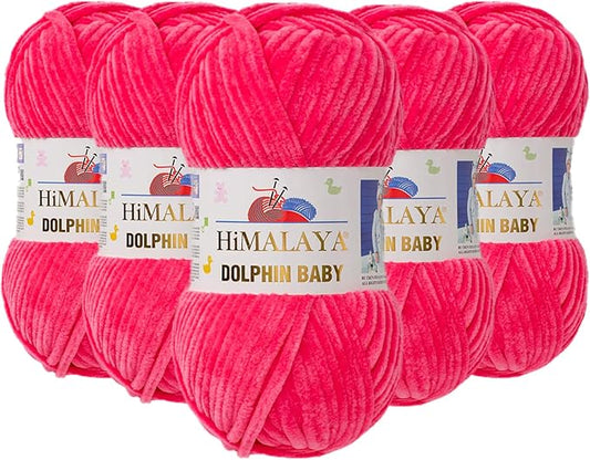 5 Skein/Pack Himalaya Dolphin Baby Chenille Yarn, Each Ball 100 gr (3.5 oz), 120 m (132 Yards), 100% Polyester, Super Bulky Baby Blanket Velvet Amigurumi Yarn, 80324 - Candy Pink