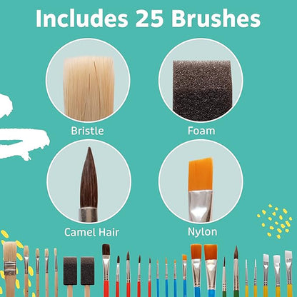 Artlicious Foam Brushes Wood Handle Paint Brush Set - Use with Craft, Watercolor, Oil, Gouache Paints, Face Art, Washable Paints, Miniature Detailing and Rock Painting