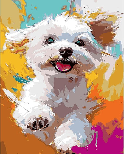 DFPSCLLA Colorful Dog Paint by Numbers for Adults, Bichon Frise DIY Paint by Numbers Acrylic Paint Canvas, Painting Kits Art on Canvas for Home Wall Art 16x20 Inch（Without Frame）