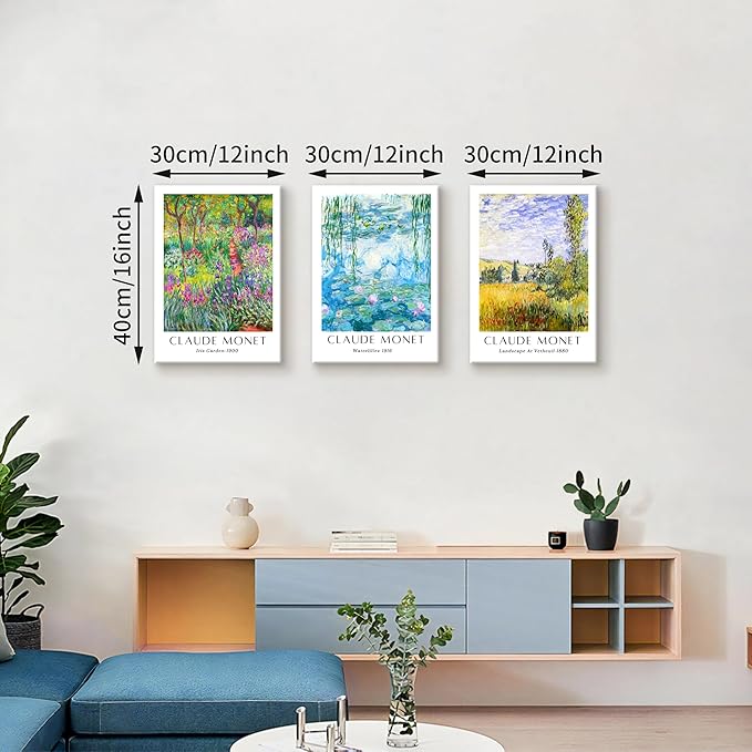 WENGTIAO Claude Monet Canvas Wall Art Prints Monet Iris Garden Landscape Oil Paintings Vintage Impressionist Reproduction Posters Pictures Classic Water Lilies Artwork for Living Room Bedroom 12x16x3