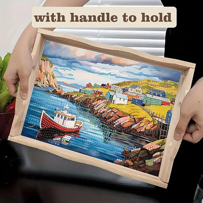 SHLUHA Diamond Art Kits for Adults Diamond Painting Wooden Serving Trays with Handle Food Tray for Party Breakfast Home Decor Gift