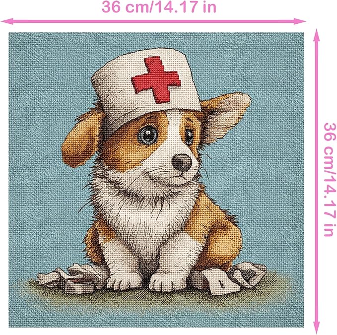 57lilina Stamped Cross Stitch Kits - 11CT Dog Easy Pre Printed Cross-Stitch Patterns for Adults, Advanced Embroidery Kit for Beginners, 14x14 Inch DIY Crossstitch Crafts for Wall Decor or Mom Gifts