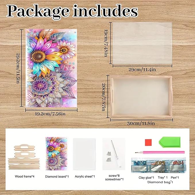 DoxQcs DIY Diamond Art Wooden Food Tray with Handle Diamond Painted Table Decoration Tray for Breakfast Bar Dinner Table Diamonds Art Painting for Beginners-Mandala-1