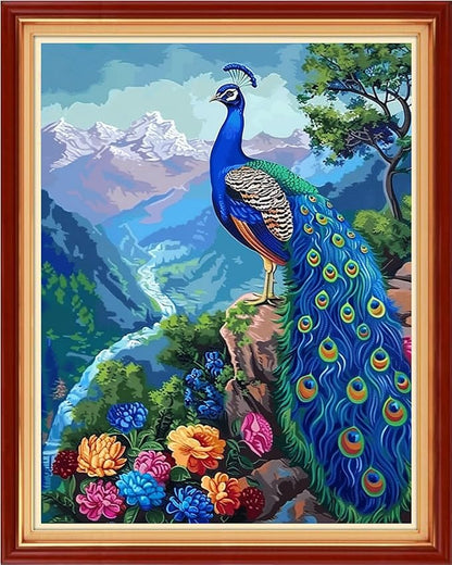 Funchey Stamped Cross Stitch Kits, DIY Cross Stitch Pattern for Adults Beginners Needlepoint Kits Embroidery Kit Arts and Crafts 11CT&Blue Peacock Landscape 16x20 inch