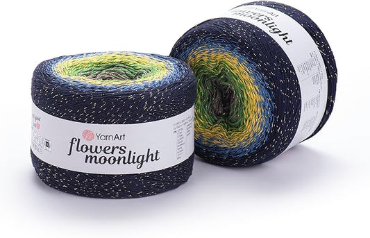 1 Skein/Pack YarnArt Flowers Moonlight Gradient Glitter Yarn, Each Ball 9.17 oz (260 gr) / 1094 Yards (1000m), 53% Cotton 43% Acrylic 4% Metallic Polyester, Yarn for Knitting and Crochet (3250)