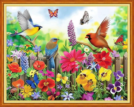 Funchey Stamped Cross Stitch Kits, DIY Cross Stitch Pattern for Adults Beginners Needlepoint Kits Embroidery Kit Arts and Crafts 11CT&The Birds on The Fence 16x20 inch