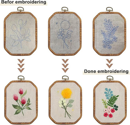 Maydear 3 Pack Embroidery Starter Kit with Pattern, Stamped Cross Stitch Kits for Beginners Adults with Embroidery Hoop and Instructions, Hand Embroidery Kit (B Set Embroidery Starter Kit)