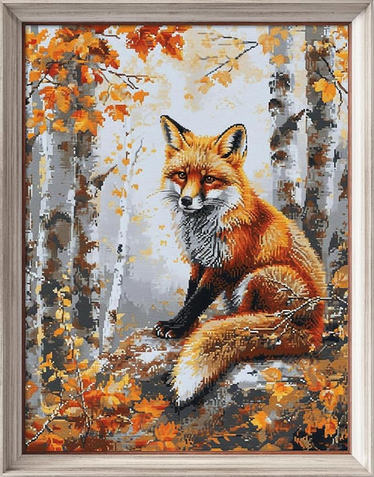 Leczany Cross Stitch Stamped Kits Patterns Craft Kit Needlepoint Full Range of Embroidery Starter Kits Beginners for DIY 11CT 3 Strands | Fox and Maple Trees 13.4×17.7 inches