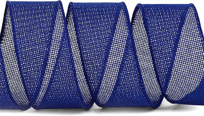 Ribbli Royal Blue Burlap Wired Ribbon,1-1/2 Inch x 10 Yard,Dark Blue Wired Edge Ribbon for Big Bow,Wreath,Tree Decoration,Outdoor Decoration