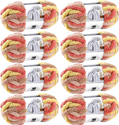 Chunky Chenille Yarn for Hand Knitting 8 Jumbo Pack Jumbo Chunky Yarn for Hand Soft Blanket Knitting, Bulky Thick Fluffy Yarn for Crocheting (Grapefruit Color)