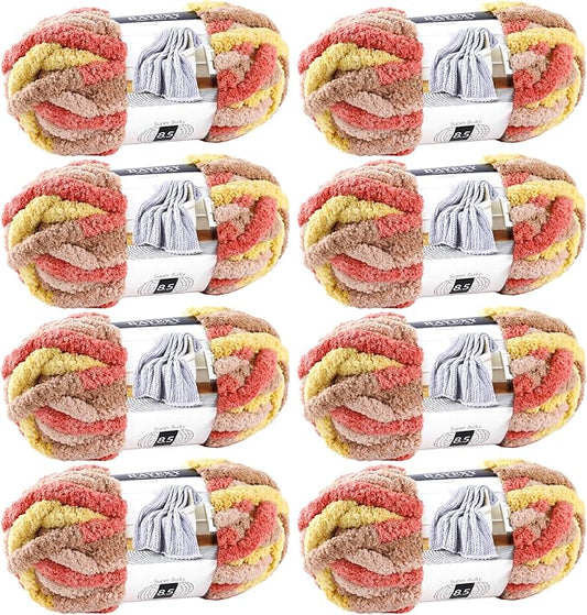 Chunky Chenille Yarn for Hand Knitting 8 Jumbo Pack Jumbo Chunky Yarn for Hand Soft Blanket Knitting, Bulky Thick Fluffy Yarn for Crocheting (Grapefruit Color)