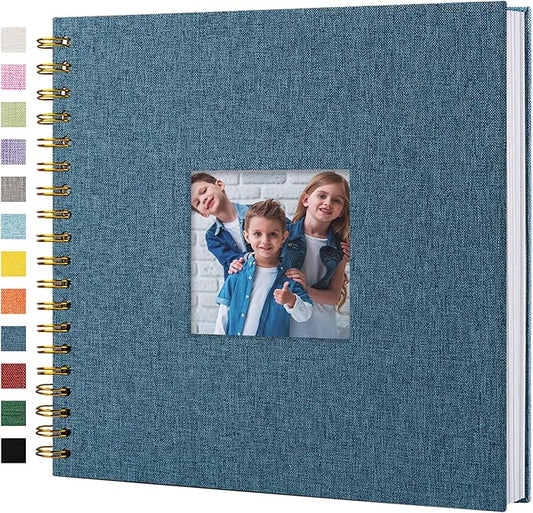 Hiwhy Scrapbook Photo Album Linen Cover, 10 x 10 Inch Hardcover Kraft White Pages Memory Book, for Travel Wedding Guest Book Christmas Baby Shower (40 Sheets/ 80 Pages,Blue)