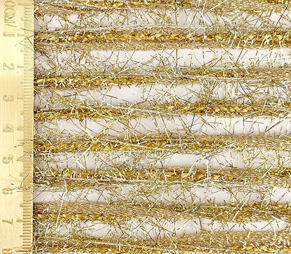 Artisanal Yarn Collection Multifiber Fancy Yarn with Gold & Silver Shimmering Threads for Knitting Crocheting Crafts DIY, Set of 3 Rolls (Light Gold)