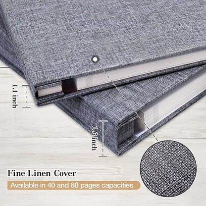 potricher Large Photo Album Self Adhesive 4x6 5x7 8x10 Pictures Linen Cover 80 Blank Pages Magnetic DIY Scrapbook Albums with A Metallic Pen (Gray)