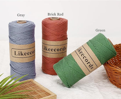 100% Cotton Rope Crochet Yarn Bag Cord 2mm 350Yards Braided Macrame Cord Macrame Rope Crochet Thread Gift for Knitter(Yellow)