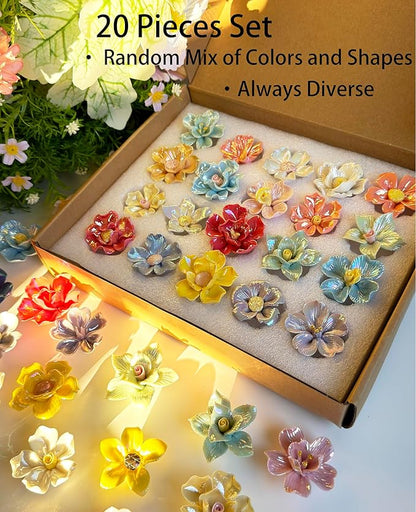 Lanyani Ceramic Flower Mosaic Tiles for Crafts, Sparkly Iridescent 3D Blossom Porcelain Glass Tile Pieces for Mosaic Art, 20 Pieces of Vibrant Color and Variety Design
