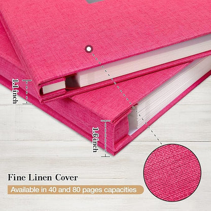 potricher Large Photo Album Self Adhesive 3x5 4x6 5x7 8x10 10x12 Pictures Linen Cover 80 Blank Pages Magnetic DIY Scrapbook Album with A Metallic Pen (Rose Red, 13.2x12.8 inches 80 Pages)