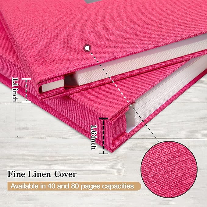 potricher Large Photo Album Self Adhesive 4x6 5x7 8x10 Pictures Linen Cover 80 Blank Pages Magnetic DIY Scrapbook Albums with A Metallic Pen (Rose Red)