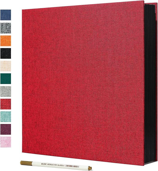 Spbapr Large Photo Album Self Adhesive Linen Cover Magnetic Scrapbook Album DIY Scrap Book 60 Black Sticky Pages for 3x5 4x6 5x7 8x10 Pictures with A Metal Pen