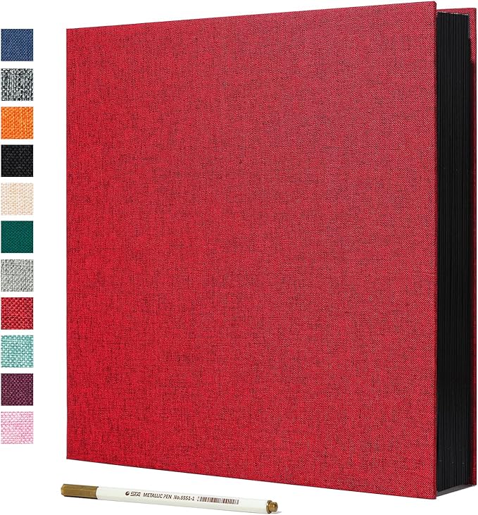 Spbapr Large Photo Album Self Adhesive Linen Cover Magnetic Scrapbook Album DIY Scrap Book 60 Black Sticky Pages for 4x6 5x7 8x10 10x12 Pictures with A Metal Pen