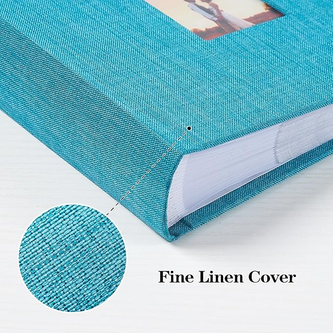 Mublalbum Small 4x6 Photo Album Linen Cover with Memo Areas Photobook Pictures Book Holds Vertical Pockets for Wedding Family Baby and Vacation (Blue)