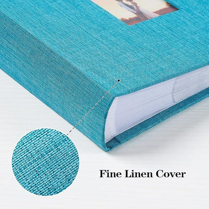 Mublalbum Small 4x6 Photo Album Linen Cover with Memo Areas Photobook Pictures Book Holds Vertical Pockets for Wedding Family Baby and Vacation (Blue)