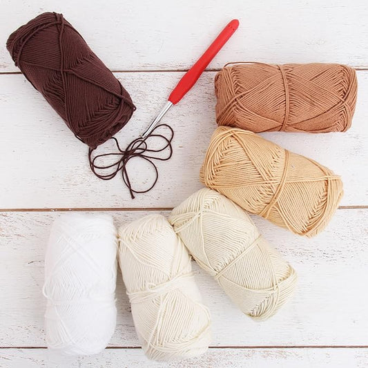 Threadart Crochet 100% Pure Cotton Size 2 Yarn Set | Neutral Colors | Pack of 6 Skeins Each 50g | Fine Yarn #2 | 165 yds per Skein