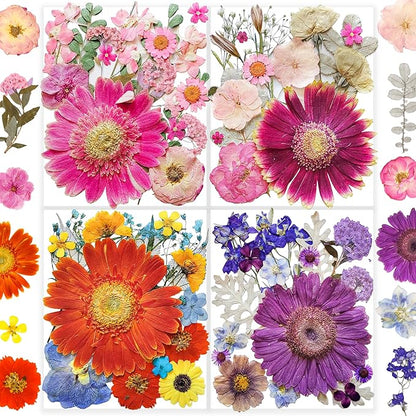 120pcs Real Nature Dried Pressed Flowers for Resin Craft, Dry Pressing Floral with Butterfly Stickers Set for DIY Jewelry Making Nail Card Scrapbook Art Tranquility