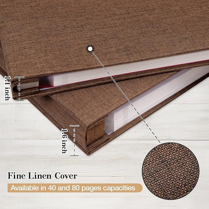 potricher Large Photo Album Self Adhesive 3x5 4x6 5x7 8x10 Pictures Linen Cover 80 Blank Pages Magnetic DIY Scrapbook Album with A Metallic Pen (Brown, 11x10.6 inch 80 Pages)