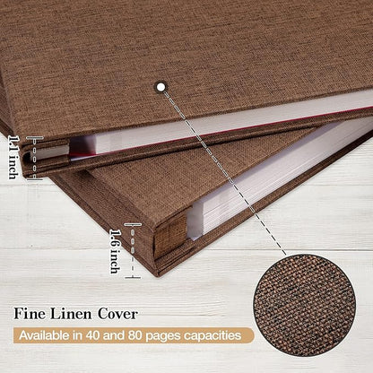 potricher Large Photo Album Self Adhesive 3x5 4x6 5x7 8x10 Pictures Linen Cover 80 Blank Pages Magnetic DIY Scrapbook Album with A Metallic Pen (Brown, 11x10.6 inch 80 Pages)