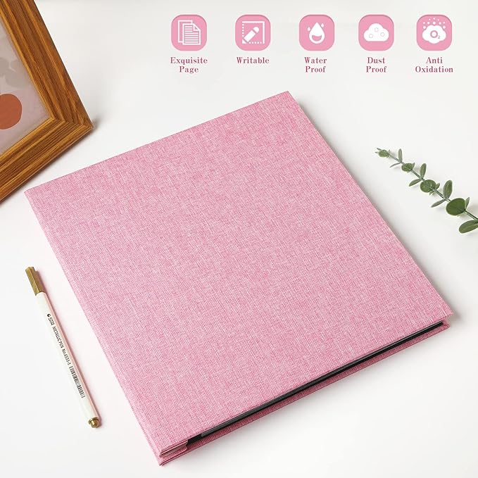 Spbapr Large Photo Album Self Adhesive Linen Cover Magnetic Scrapbook Album DIY Scrap Book 60 Black Sticky Pages for 3x5 4x6 5x7 8x10 Pictures with A Metal Pen