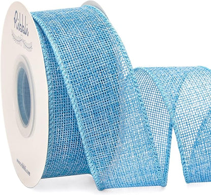 Ribbli Baby Blue Burlap Wired Ribbon,1-1/2” Inch x Continuous 10 Yard, Wired Edge Ribbon for Big Bow,Wreath,Baby Shower Decoration,Outdoor Decoration