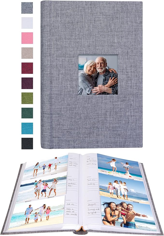 Mublalbum Photo Album 4x6 300 Photos Linen Cover with Memo Areas Photobook Pictures Book for Wedding Family Baby and Vacation (Gray)