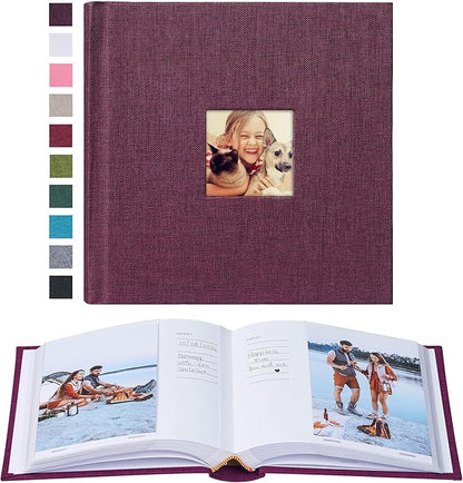 Mublalbum Small 4x6 Photo Album Linen Cover with Memo Areas Photobook Pictures Book Holds Vertical Pockets for Wedding Family Baby and Vacation (Purple)