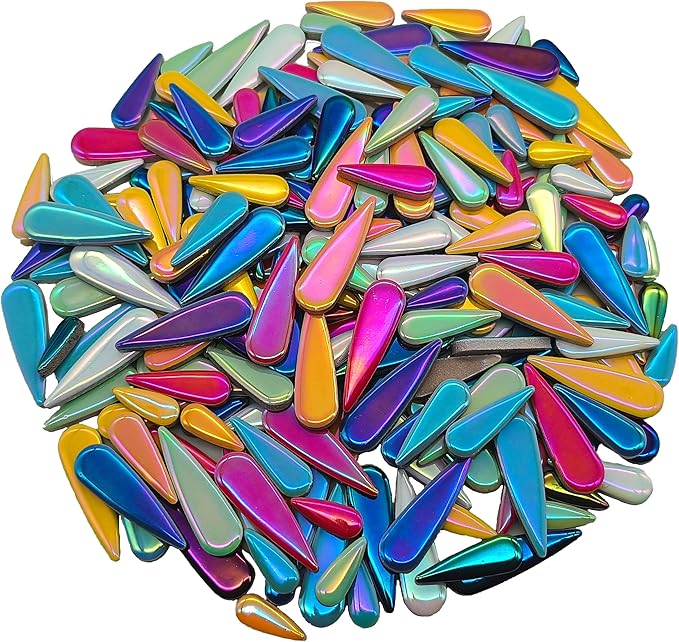 EDFLIFE Glazed Ceramic Tiles for Crafts Bucks, Iridescent Porcelain Mosaic Tiles for Crafts, 1.1LB Leaf Petal Tiles for Mosaic Making Kits Adult DIY Hobbies Children Handmade Home Decoration