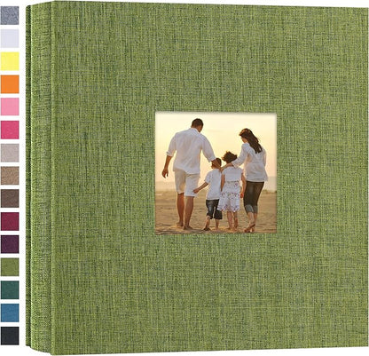 potricher Small Photo Album 4x6 200 Photos Linen Cover Picture Photo Book for Family Wedding Anniversary Baby Vacation (Green,200 Pockets)