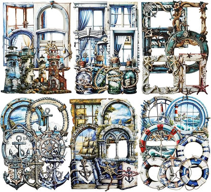 AuriicLeaf Nautical Scrapbook Stickers Set – 60PCS Vintage Maritime-Themed Cardstock Stickers, Adhesive Die-Cuts for Journals, Crafts, Gift Tags, DIY Decor